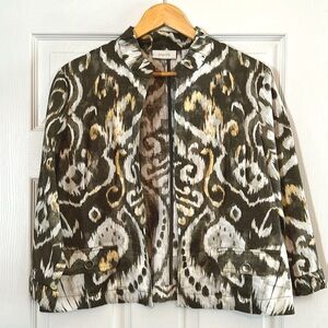 Chico’s Lightweight Green and Gold Jacket Size 1